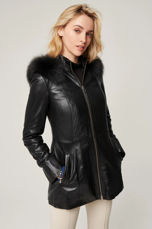 Anna Hooded Leather Coat