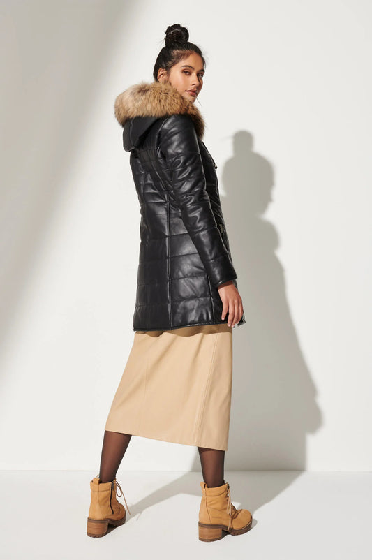 Maria Hooded Leather Coat