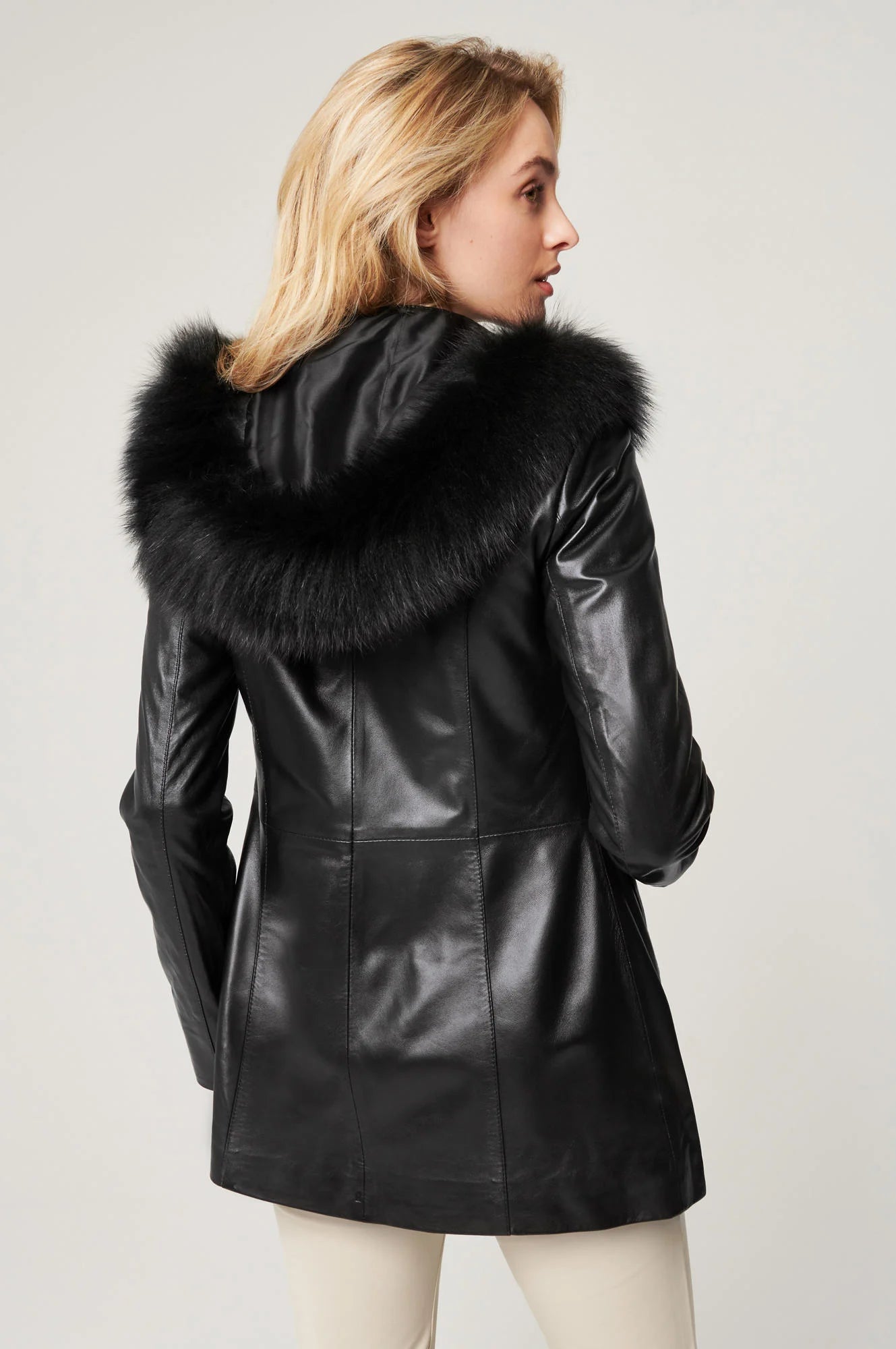 Anna Hooded Leather Coat