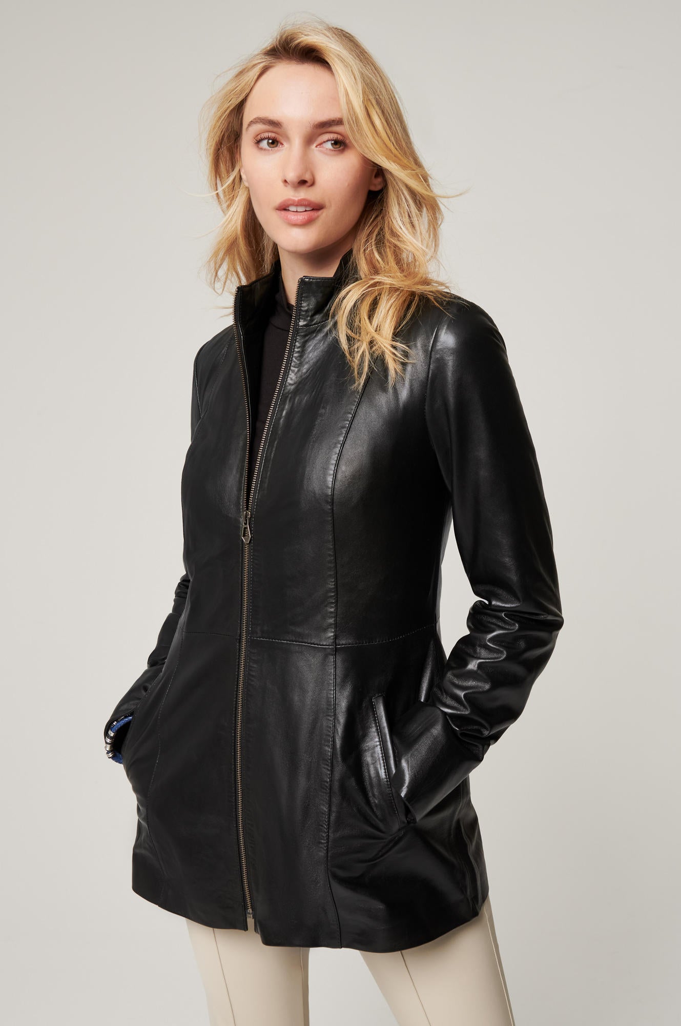 Anna Hooded Leather Coat