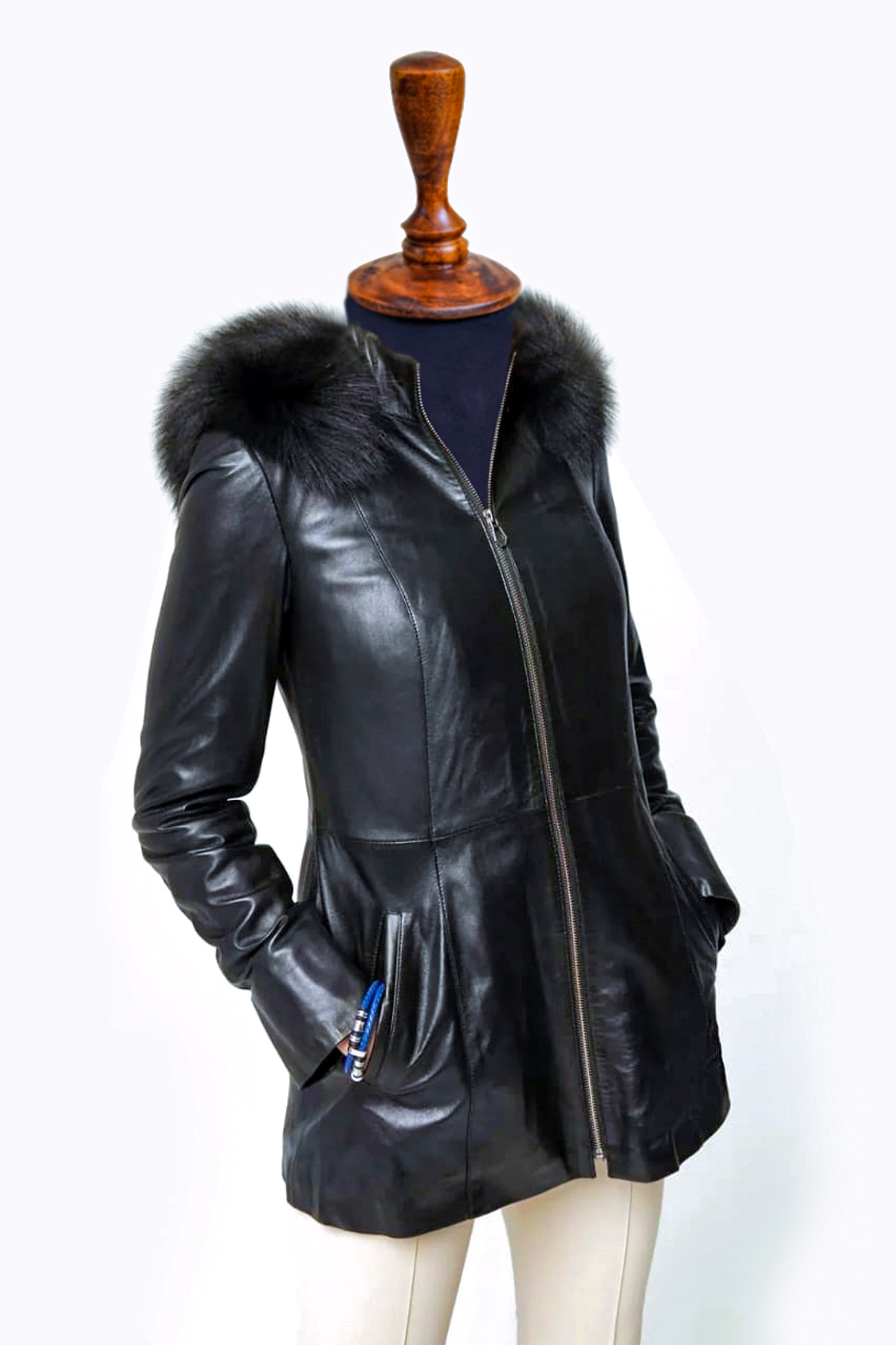 Anna Hooded Leather Coat