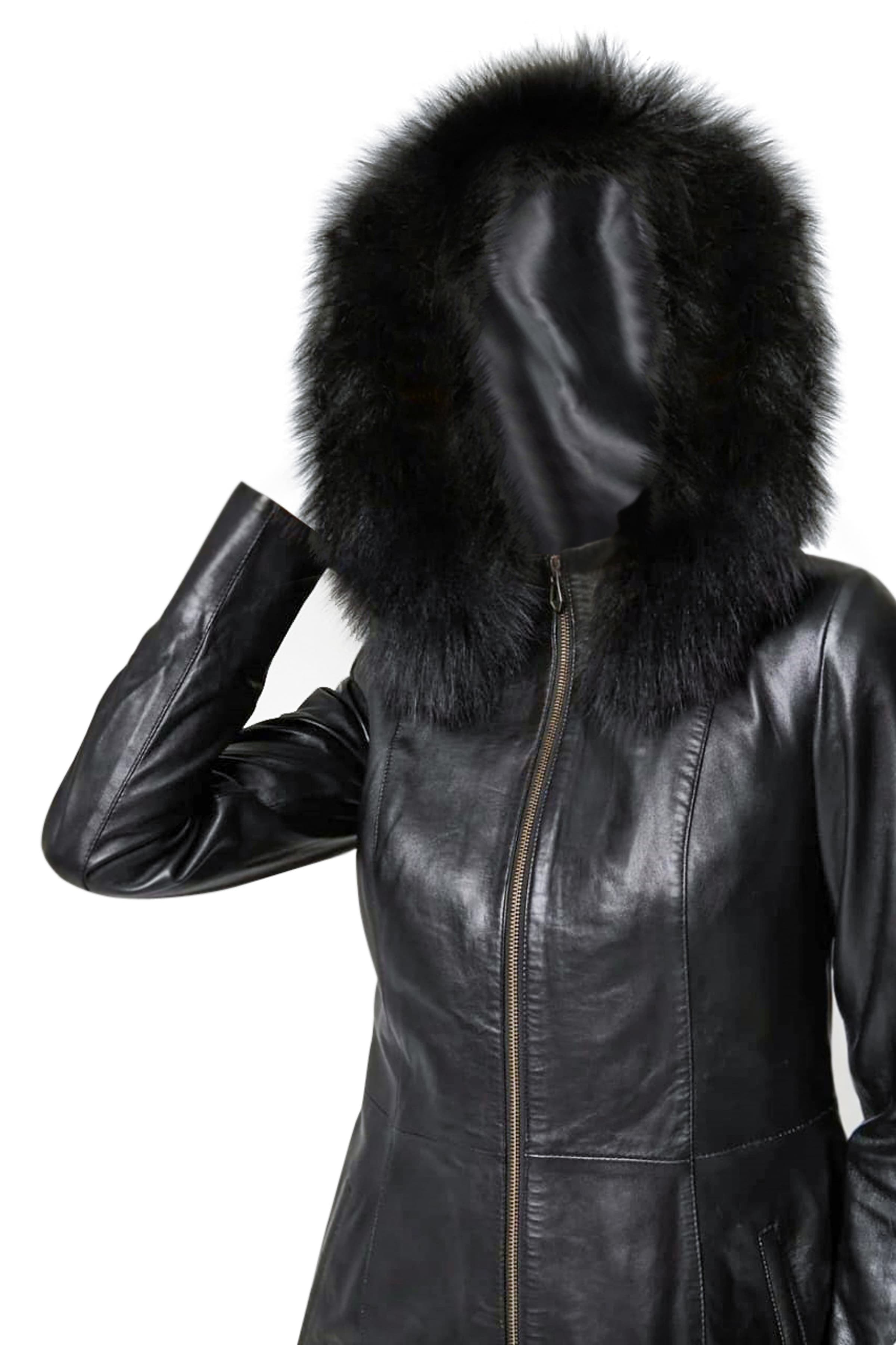 Anna Hooded Leather Coat